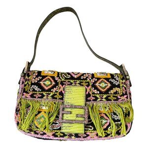 Fendi Fringe Lizard Trim Baguette
